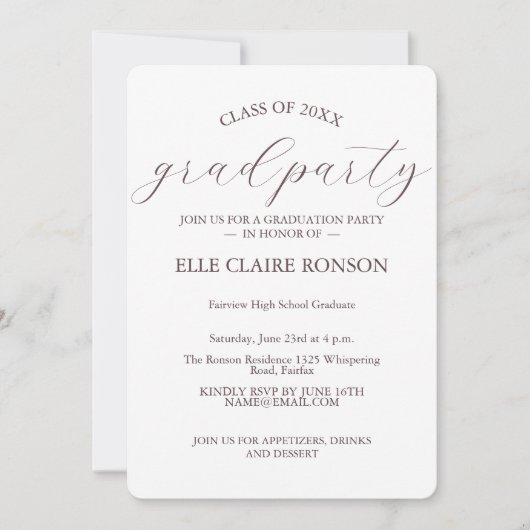 invitation à la fête de graduation rose Elegance (Devant)