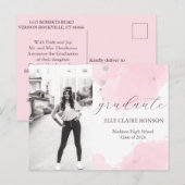 invitation à la fête de graduation rose Elegance (Devant / Derrière)