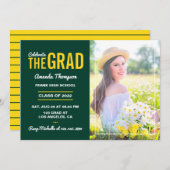 Invitation à la fête de graduation verte et jaune (Devant / Derrière)