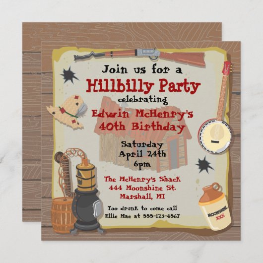 Invitation à la fête de Hillbilly (Devant / Derrière)