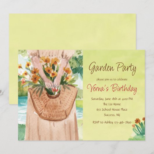 Invitation à la fête de jardin à l'aquarelle (Devant / Derrière)
