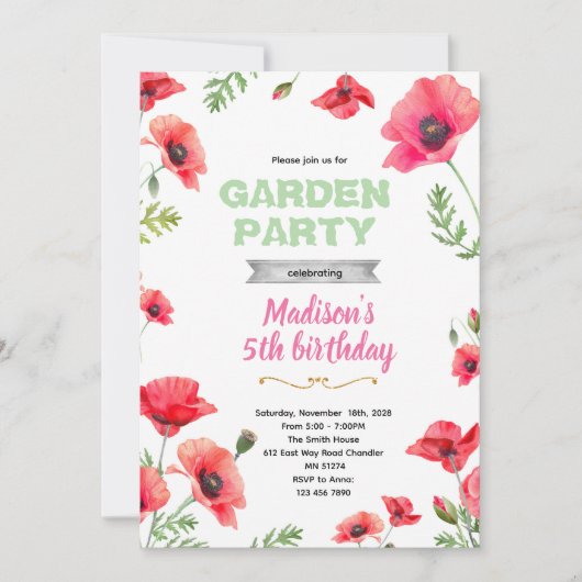 Invitation à la fête de jardin de coquelicots (Devant)