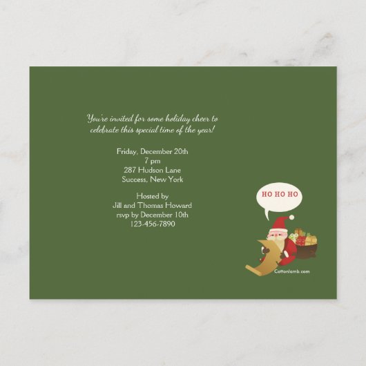 Invitation à la fête de la carte postale de Noël (Dos)