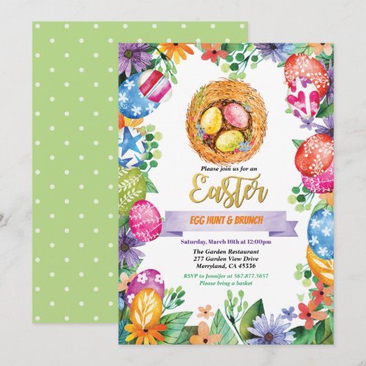 Invitation à la fête de la chasse aux oeufs de Pâq (Devant / Derrière)