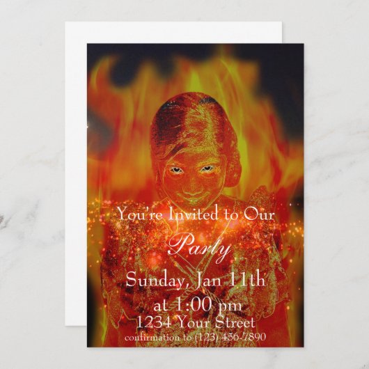 Invitation à la fête de la fille de flamme complèt (Devant / Derrière)