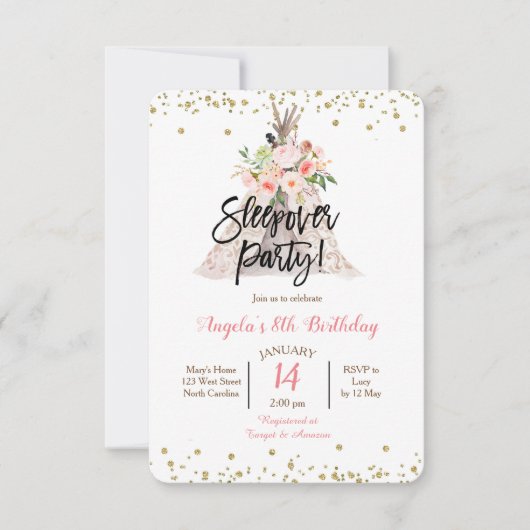 Invitation à la Fête de la Fille Sleepover (Devant)