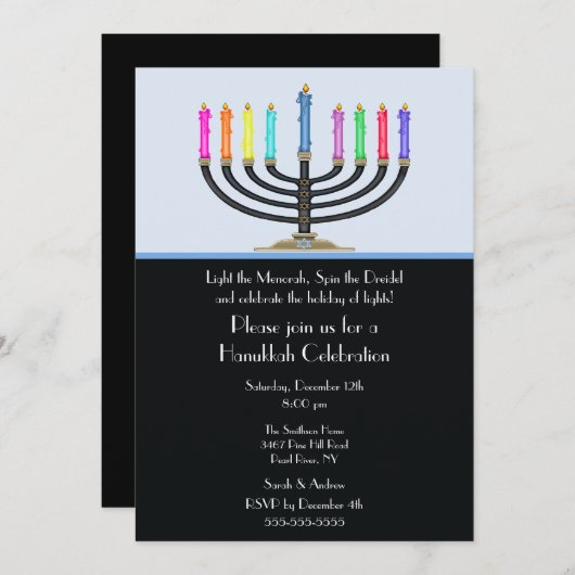 Invitation à la fête de la Menorah noire Hanoukka (Devant / Derrière)