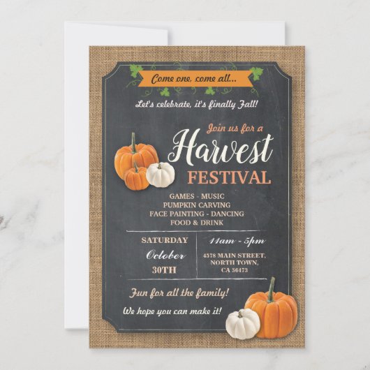Invitation à la Fête de la Moisson Citrouille à la (Devant)