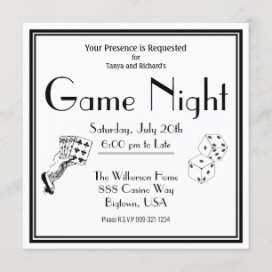 Invitation à la fête de la nuit du jeu Noir et Bla