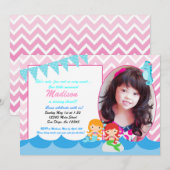 Invitation à la fête de la petite fille de Mermaid (Devant / Derrière)