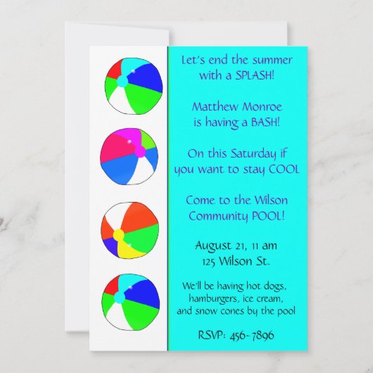Invitation à la fête de la piscine bleue (Devant)