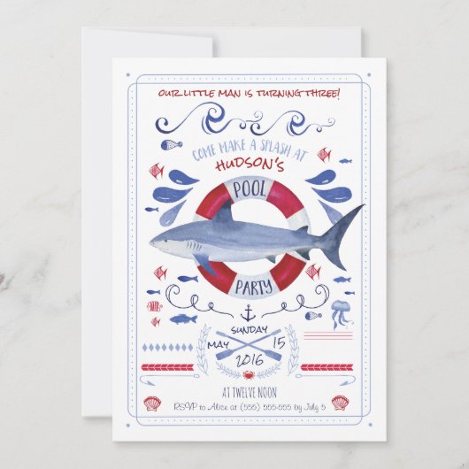 Invitation à la fête de la piscine d'anniversaire  (Devant)