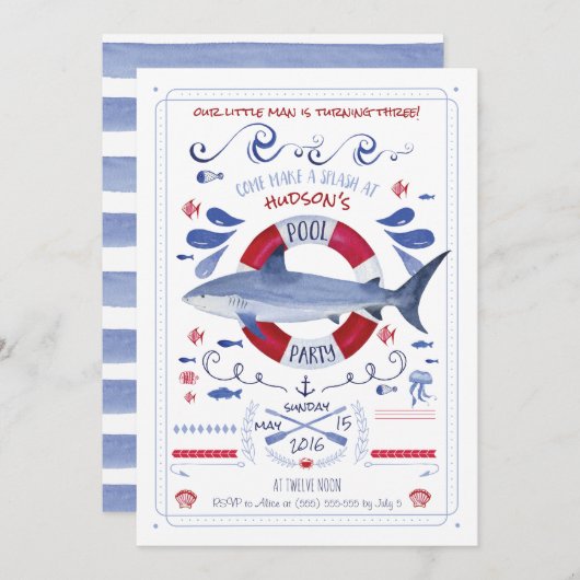 Invitation à la fête de la piscine d'anniversaire  (Devant / Derrière)