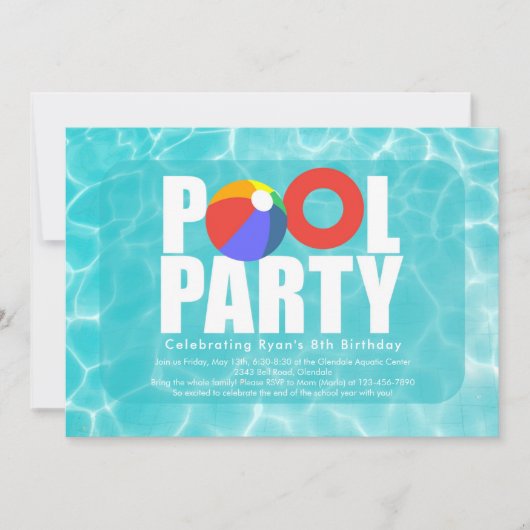 Invitation à la fête de la piscine d'anniversaire (Devant)