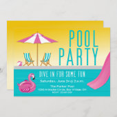Invitation à la fête de la piscine de Flamant rose (Devant / Derrière)