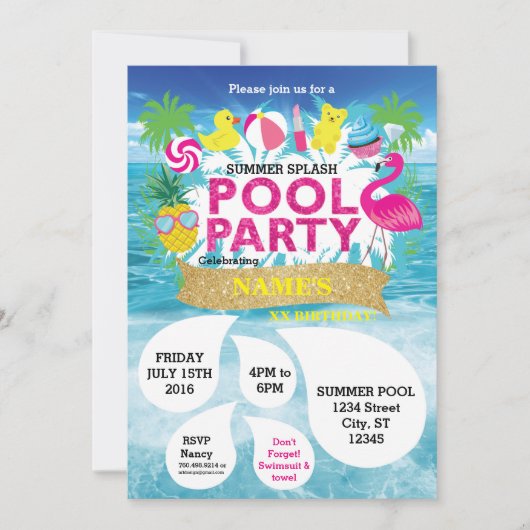 Invitation à la fête de la piscine d'été (Devant)