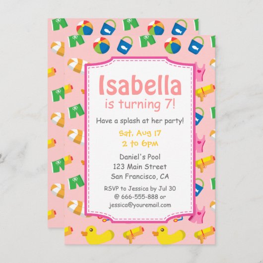 Invitation à la fête de la piscine d'été pour enfa (Devant / Derrière)