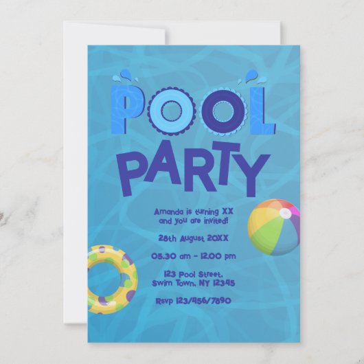 Invitation à la fête de la piscine d'été tropicale (Devant)