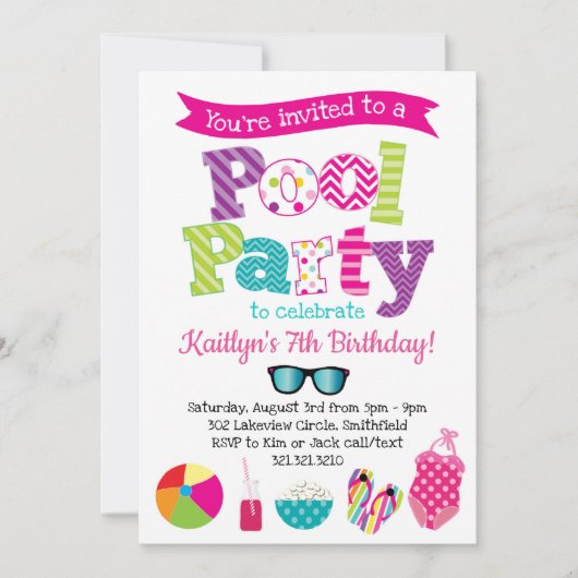 Invitation à la fête de la piscine - Fête de la pi (Devant)