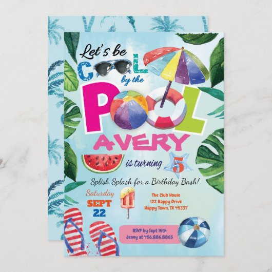 Invitation à la fête de la piscine pour enfants (Devant / Derrière)