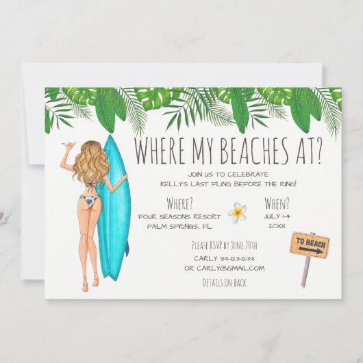 Invitation à la fête de la plage de Bachelorette (Devant)