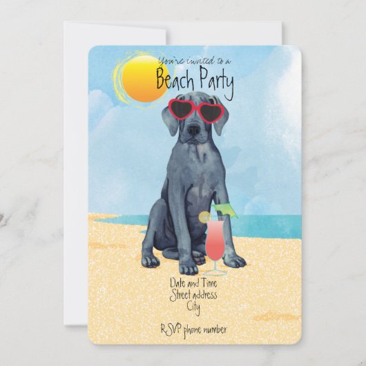 Invitation à la Fête de la plage de Great Dane (Devant)