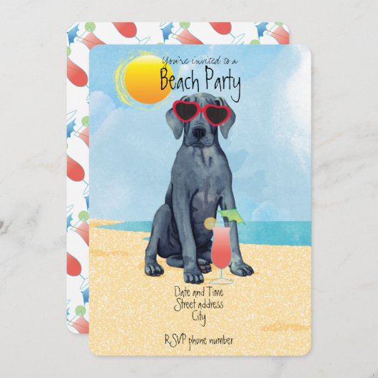 Invitation à la Fête de la plage de Great Dane (Devant / Derrière)