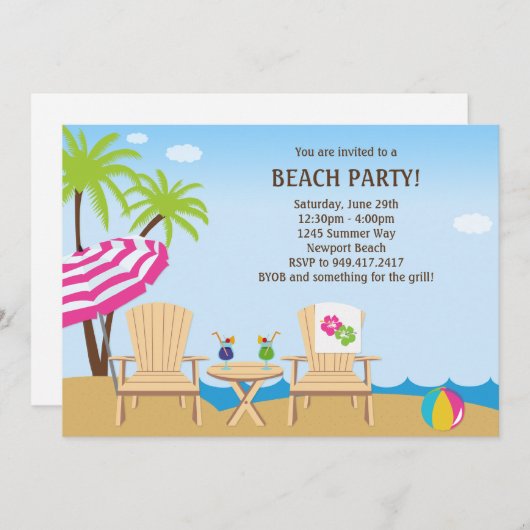 Invitation à la fête de la plage d'été (Devant / Derrière)