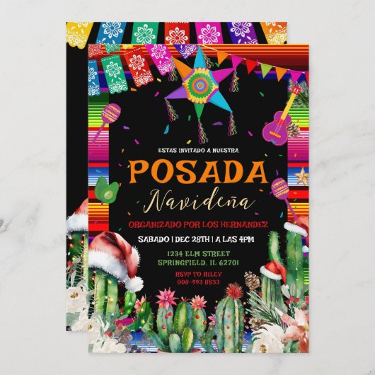 Invitation à la fête de la Posada de Noël mexicain (Devant / Derrière)