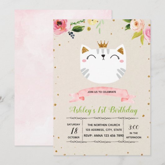 Invitation à la fête de la princesse minou adorabl (Devant / Derrière)