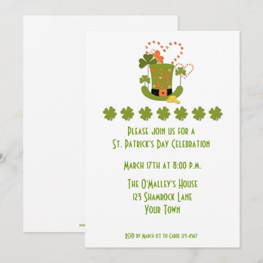 Invitation à la fête de la Saint-Patrick (Devant / Derrière)