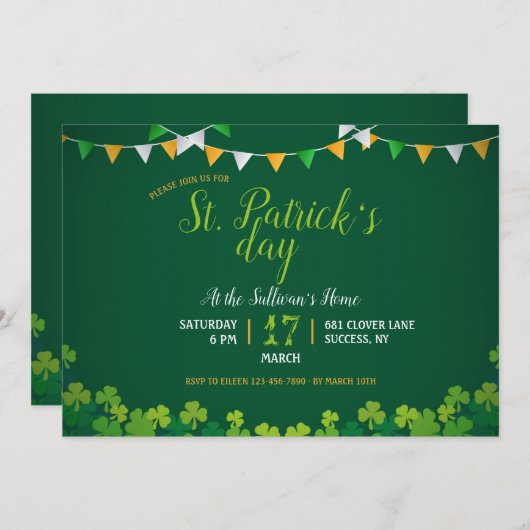 Invitation à la fête de la Saint-Patrick (Devant / Derrière)