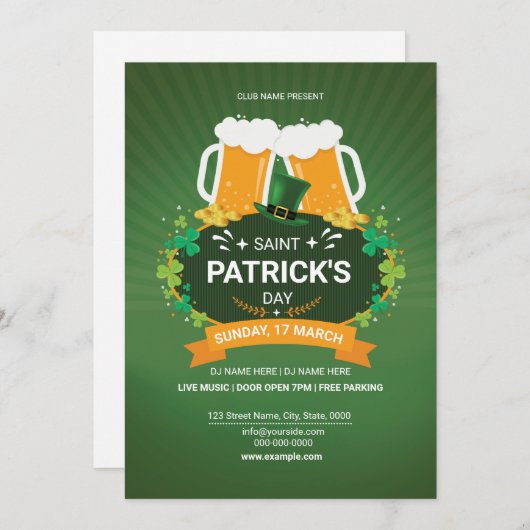 Invitation à la fête de la Saint-Patrick (Devant / Derrière)