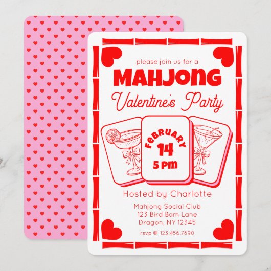 Invitation à la fête de la Saint-Valentin Mahjong (Devant / Derrière)