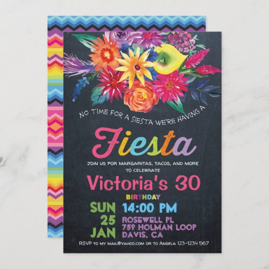 Invitation à la fête de l'anniversaire de Fiesta (Devant / Derrière)