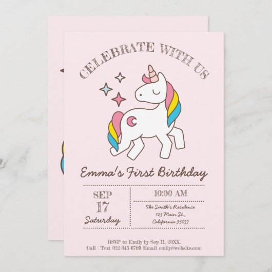 Invitation à la fête de l'Anniversaire de Rainbow  (Devant / Derrière)