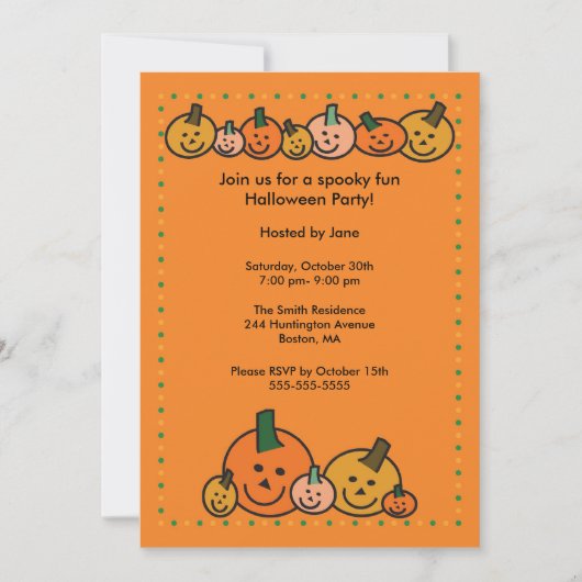 Invitation à la fête de l'Halloween Citrouilles (Devant)
