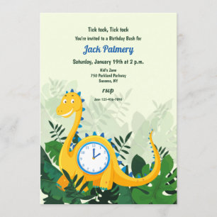 Invitation à la fête de l'horloge dinosaure (Vous 