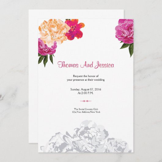 Invitation à la fête de mariage florale (Devant / Derrière)
