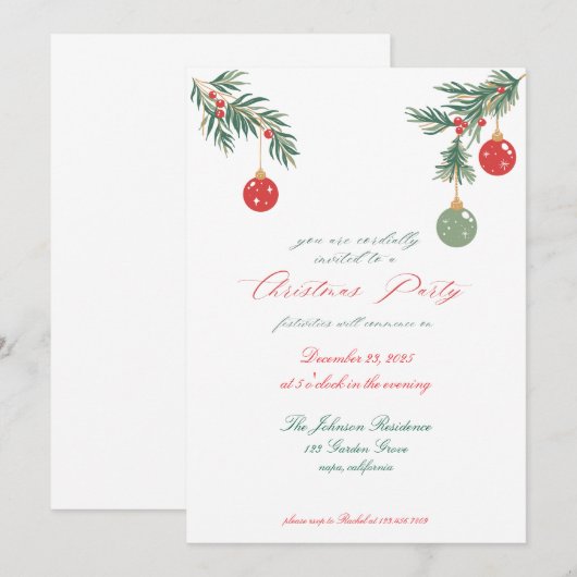 Invitation à la fête de Noël (Devant / Derrière)