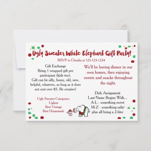 Invitation à la fête de Noël (Dos)