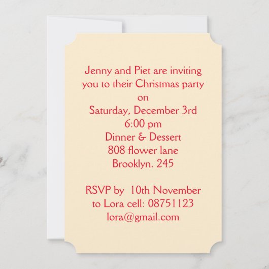 Invitation à la fête de Noël (Dos)