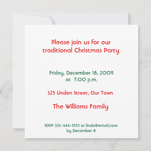 Invitation à la fête de Noël (Dos)