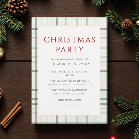 Invitation à la fête de Noël à carreaux