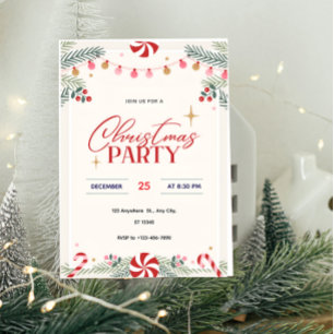 Invitation à la fête de Noël à la menthe poivrée