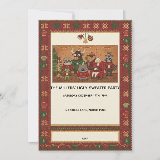 Invitation à la fête de Noël au pull moche (Devant)
