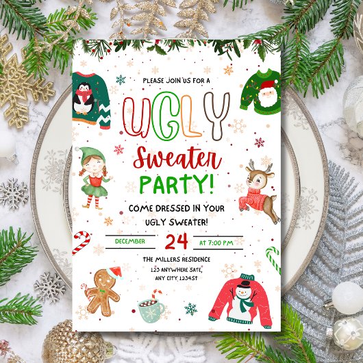 Invitation à la fête de Noël au pull moche, Noël