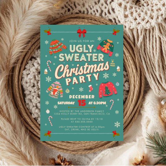 Invitation à la fête de Noël au pull moche sarcasm