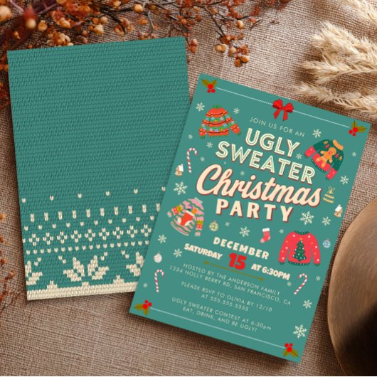 Invitation à la fête de Noël au pull moche sarcasm