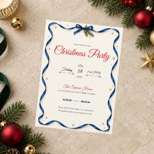 Invitation à la fête de Noël au ruban bleu